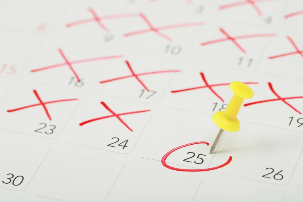 ピンのついたカレンダー